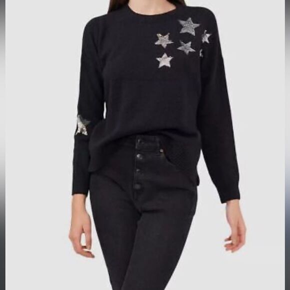 - $80 Riley & Rae Women's Black Sequin Star Long-Sleeve Crewneck Sweater M… - Picture 2 of 13